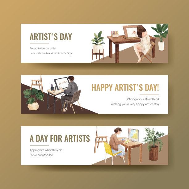 横幅模板与国际艺术家日图片下载