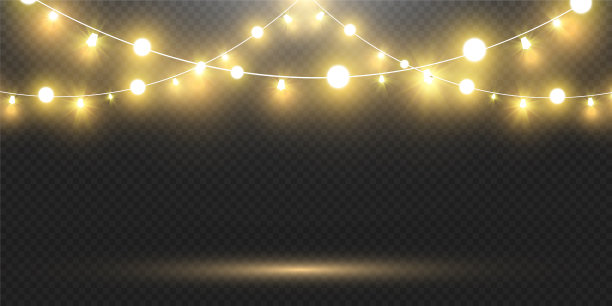 圣诞节明亮、美丽的彩灯，设计元素。设计圣诞贺卡用的发光灯。花环，轻圣诞装饰。图片下载