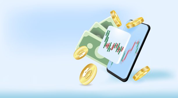 3D股票在线交易与智能手机和移动货币硬币。插图图片下载
