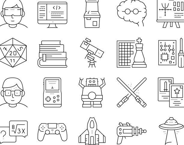 极客书呆子和玩家收集图标集图片下载