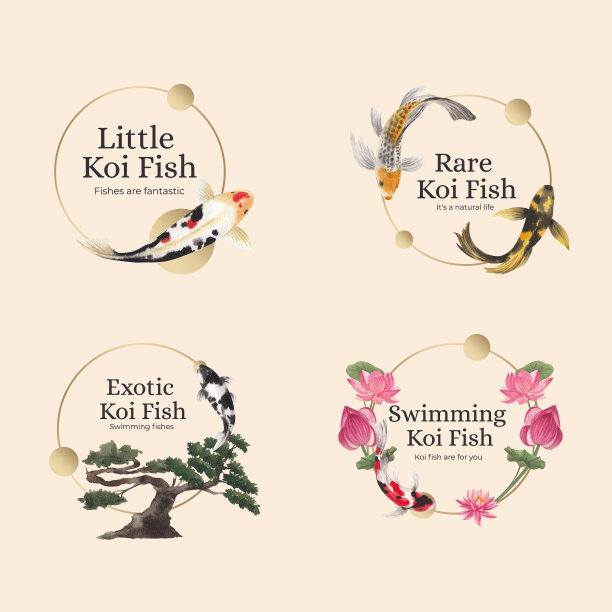 Logo模板与锦鲤鱼概念水彩图片下载