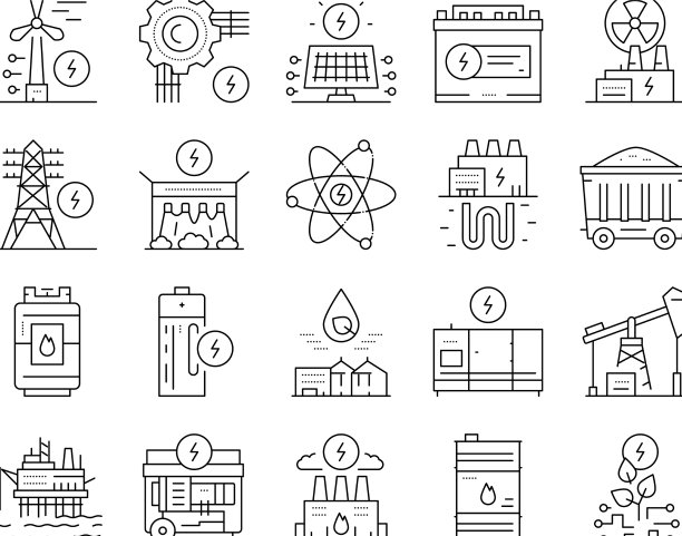 能源、电力和燃料动力图标设置图片下载