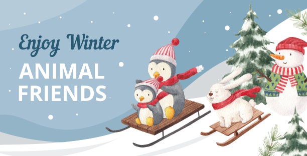 广告牌模板与动物享受冬天图片下载