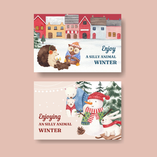 Facebook模板与动物享受冬天图片下载