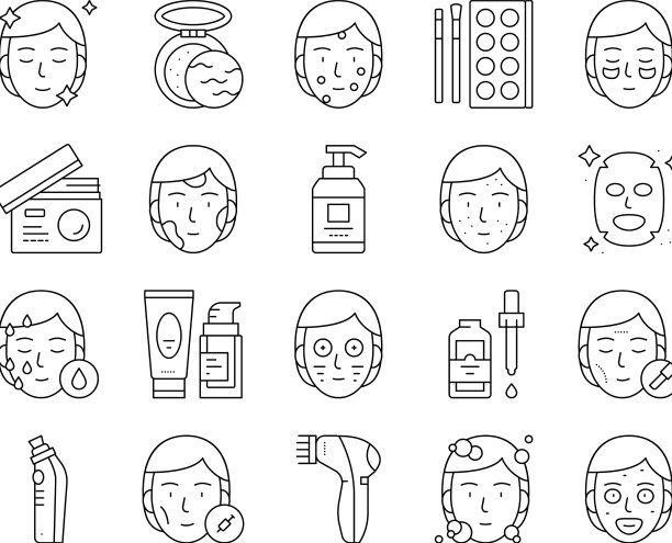 面部护肤治疗集图标集图片下载