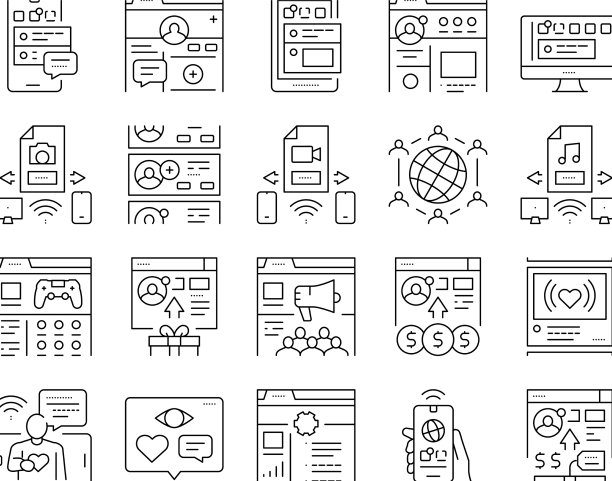 互联网社交媒体收集图标集图片下载