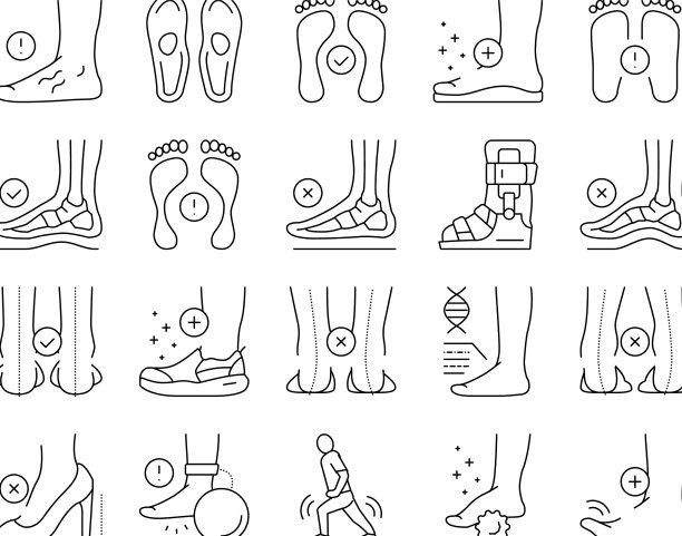 扁平足疾病收集图标集图片下载