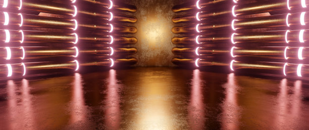 外层空间金属车库俱乐部仓库停车场舞台地下室聚光灯米色横幅背景壁纸外星人未来概念3D渲染图片下载