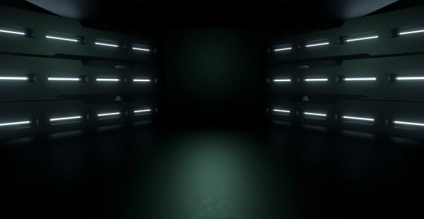 未来俱乐部未来走廊宇宙飞船内部昏暗白色抽象背景科幻概念图片下载