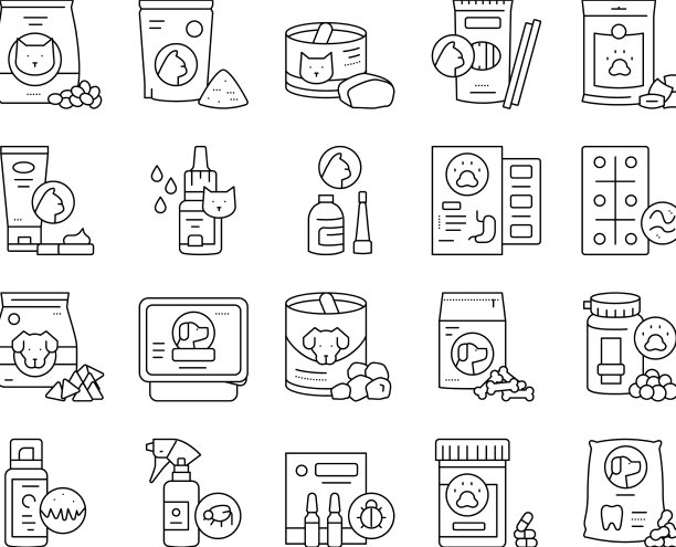 宠物产品食品收集图标集图片下载