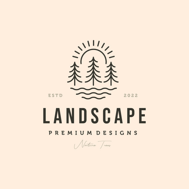 松树标志线条艺术景观标志设计图片下载