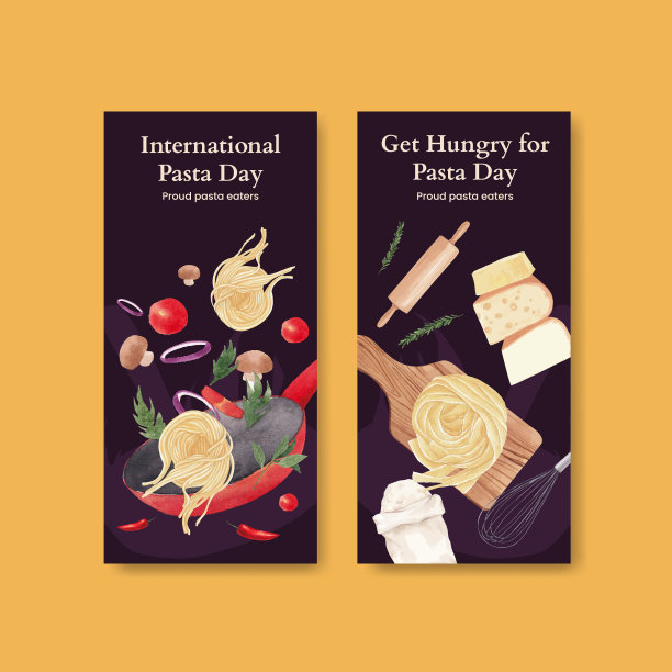 传单模板与意大利面cancep水彩风格图片下载