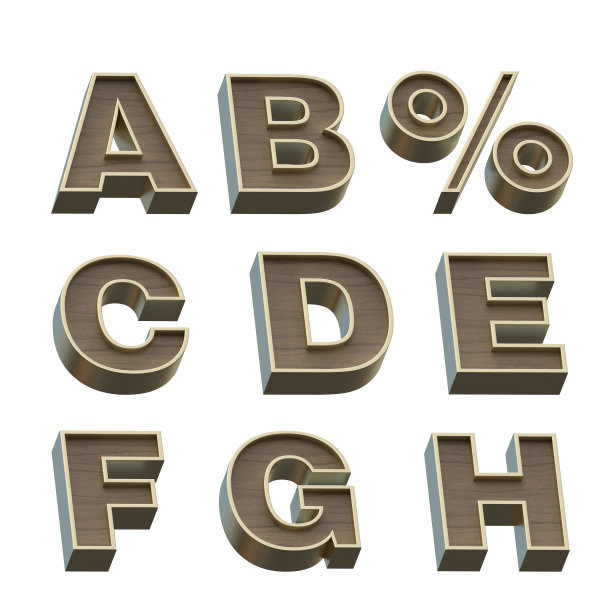 一个金色和木制字母的3d渲染图像图片下载