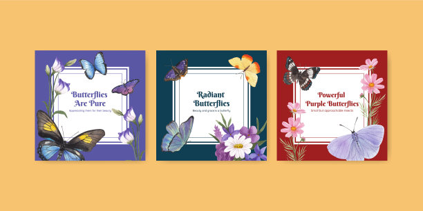 横幅模板与紫色和蓝色的蝴蝶图片下载