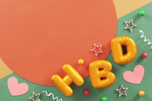 生日快乐庆祝贺卡，海报或横幅设计。模型和模板。三维演示图片下载