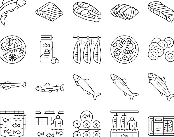 三文鱼鱼美味海鲜图标集图片下载