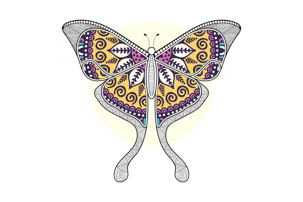 蝴蝶黑白元素线条艺术图片下载