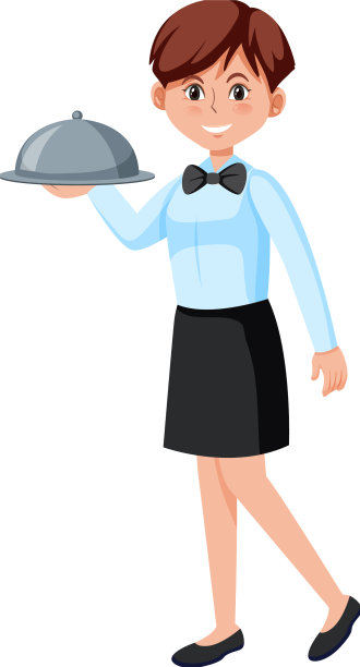 一个年轻的女服务员在上菜图片下载