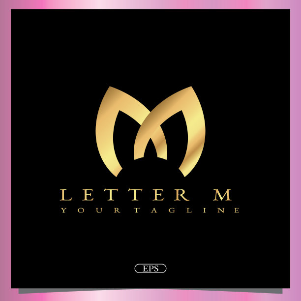 金色字母m标志溢价优雅模板eps图片下载