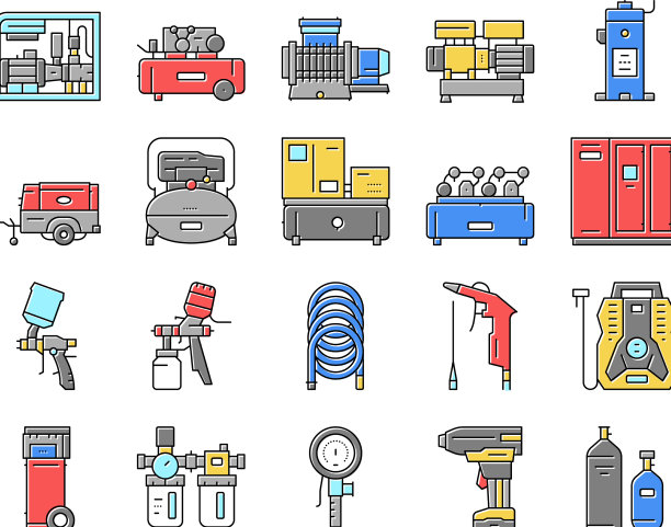空压机工具集合图标设置图片下载