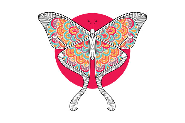 蝴蝶黑白元素线条艺术图片下载