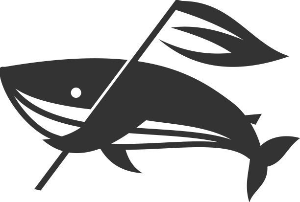 鲸鱼与旗帜图标品牌身份图片下载