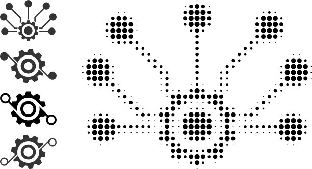 像素半色调齿轮连接图标和奖金图片下载