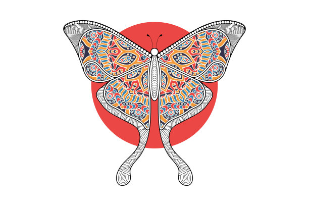 蝴蝶黑白元素线条艺术图片下载