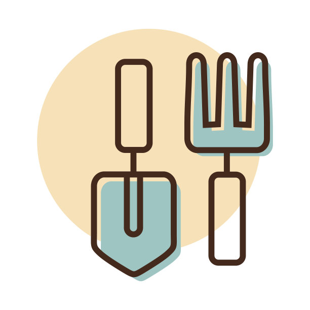 园艺工具集图标铲干草叉耙子图片下载