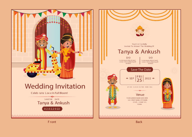 印度婚礼邀请函模板图片下载