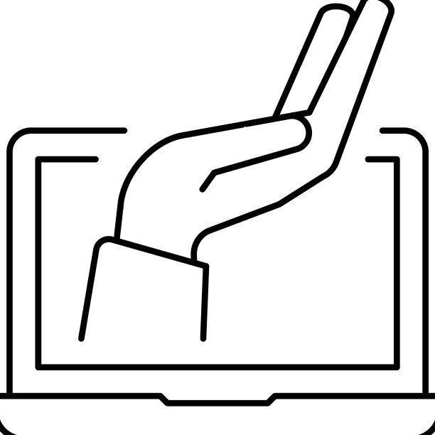 手放在笔记本电脑屏幕线条图标上图片下载