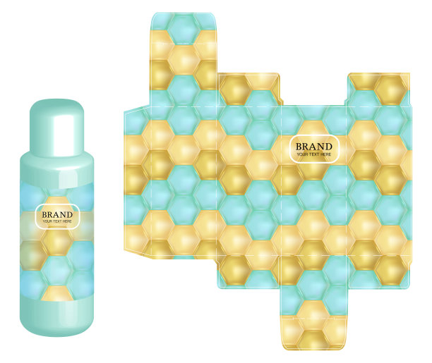 包装设计，香水或化妆品容器上的标签用豪华盒模板，插图矢量。图片下载