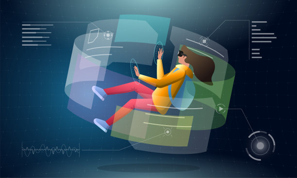 年轻女子的VR头盔连接未来技术元宇宙虚拟现实和包围未来界面3d全息图大数据。女孩用元网络空间耳机控制。每股收益图片下载