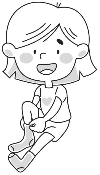 女孩穿上袜子。轮廓图。图片下载