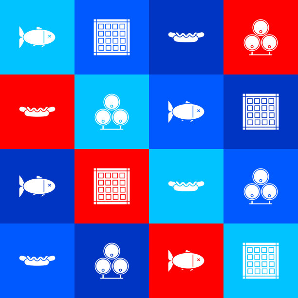 设置鱼方格餐巾热狗三明治和图片下载