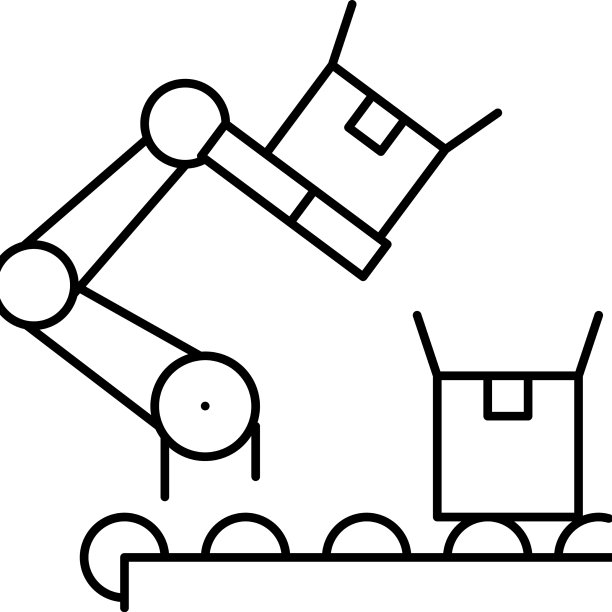 输送线上的工厂机器人运输箱图片下载