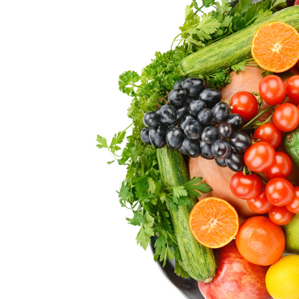 分离出的白底水果和蔬菜的成分。有供文本使用的空闲空间。图片下载