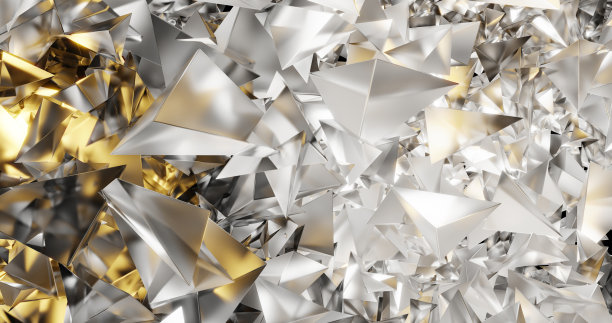 黄金表面的抽象3d渲染。未来背景与线和低多边形形状。水晶、钻石图片下载