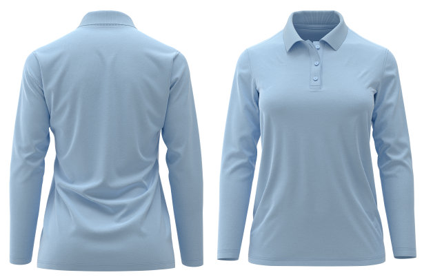 蓝色长袖女士polo衫3d渲染，3d插图图片下载