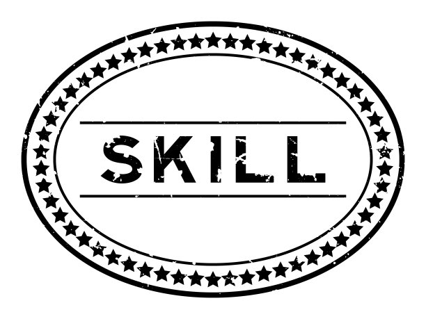 Grunge黑色技能字椭圆橡胶印章在白色背景图片下载