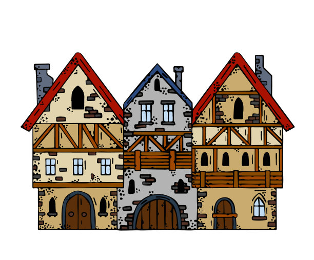 中世纪屋村建筑图片下载