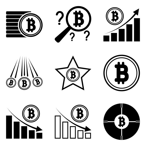 12个扁平风格的比特币图标，白色背景图片下载
