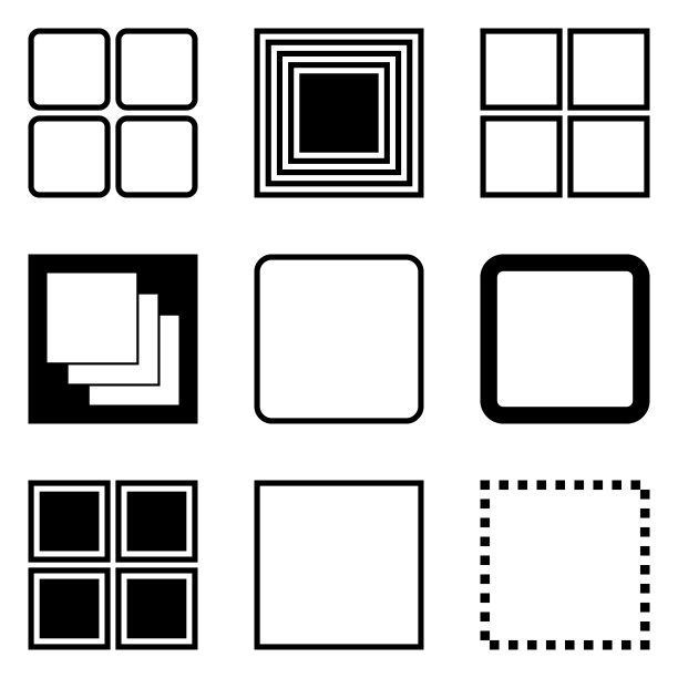 方形平面图标设置孤立的白色背景图片下载