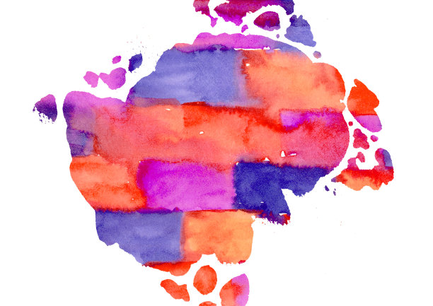 抽象多色水彩彩虹圆圈斑点在白色背景。手绘红色和橙色，紫色和紫色斑点。溅在纸上图片下载