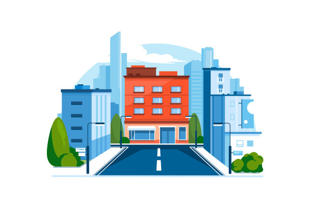 街道城市景观与道路建筑图片下载