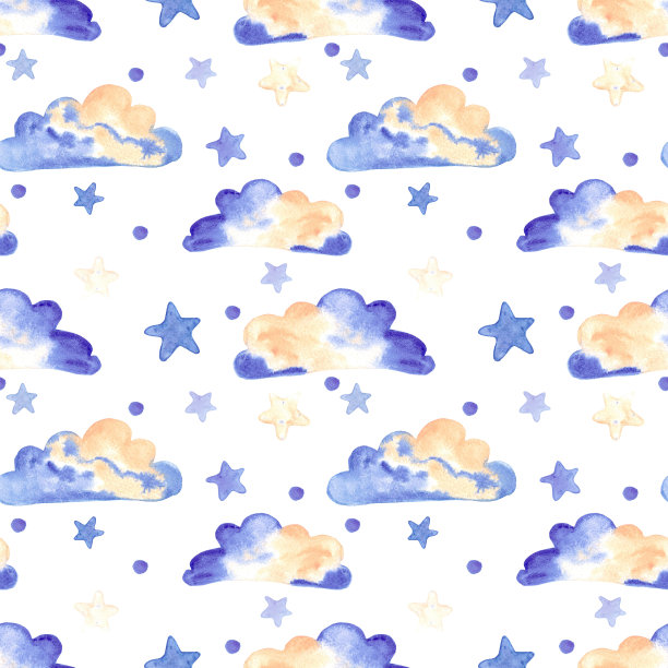 手绘水彩云星无缝图案儿童纺织品。剪贴簿设计，排版海报，标签，横幅，明信片。图片下载