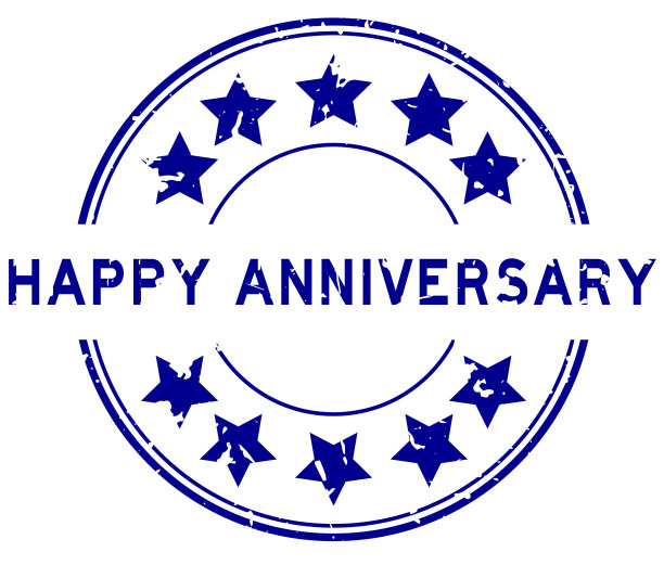 Grunge blue周年快乐字圆形橡胶图片下载