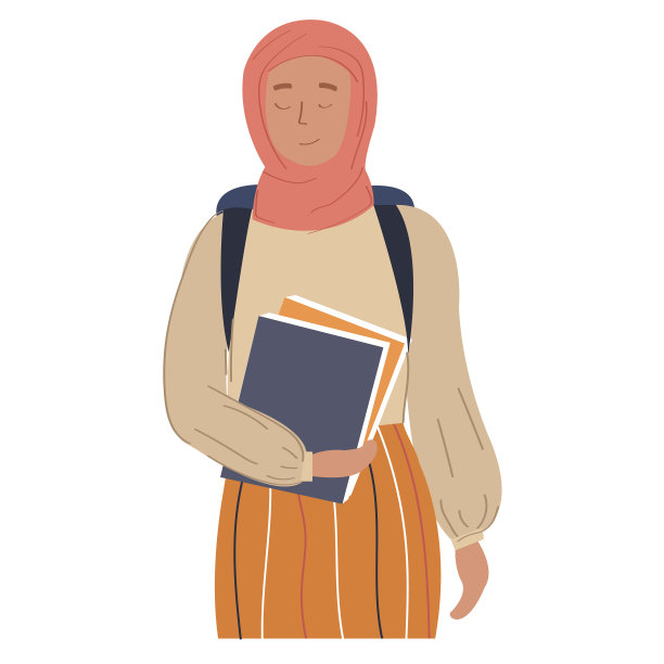 年轻女子戴着头巾，背着书和背包图片下载