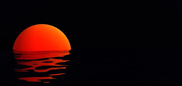 红色晚霞在黑暗的海洋背景图片下载
