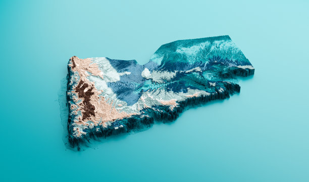 也门地形图也门高程着色光谱阴影浮雕图三维插图图片下载